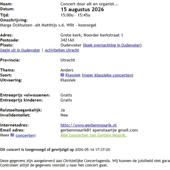 Marga Ockhuizen & Matthijs v.d. Wilt in Grote kerk Oudewater