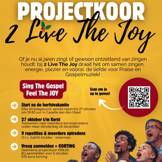 Doe mee met het projectkoor van gospelkoor 2 Live The Joy