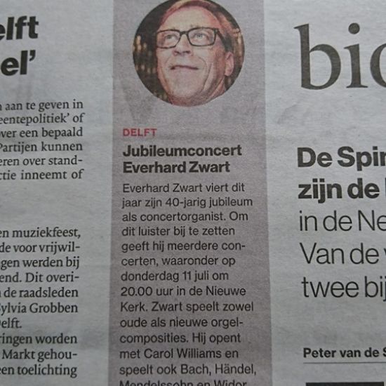 Everhard Zwart 40 jaar organist